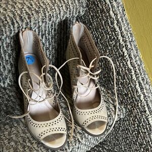 Tan Lace-Up Boots with Perforated Detailing